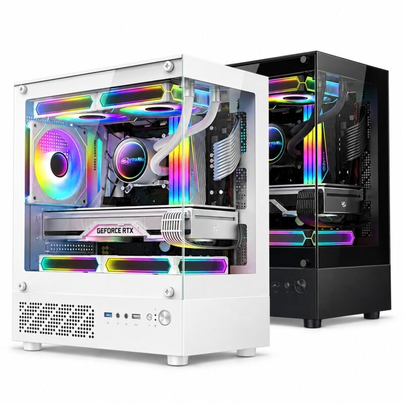 Gabinete PC Gamer Mini Torre Micro-ATX Panorámico 270° con Vidrio Templado y USB 3.0