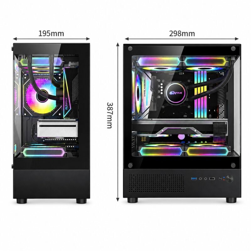 Gabinete PC Gamer Mini Torre Micro-ATX Panorámico 270° con Vidrio Templado y USB 3.0