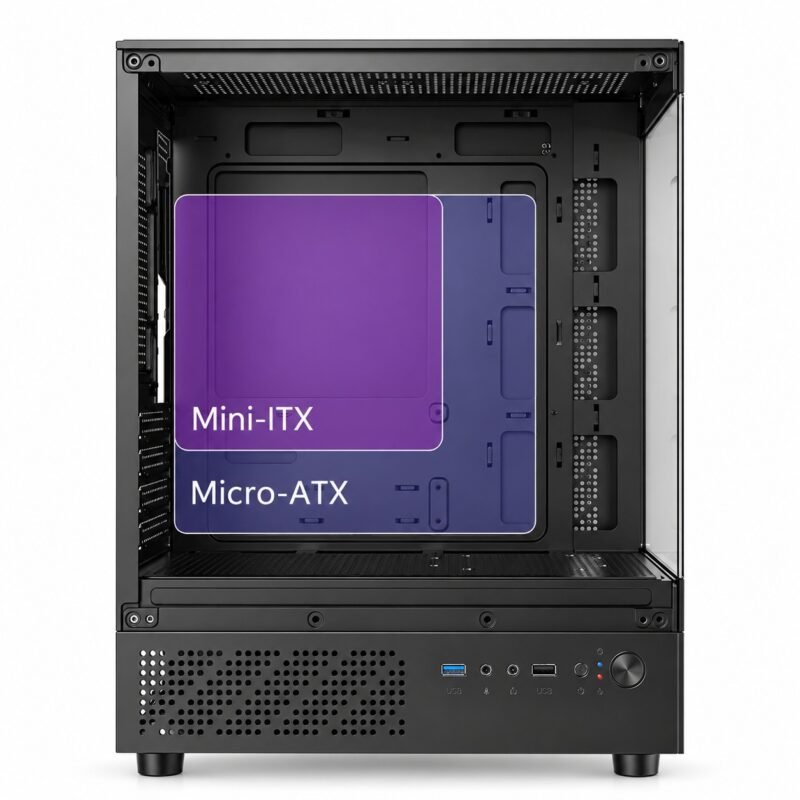 Gabinete PC Gamer Mini Torre Micro-ATX Panorámico 270° con Vidrio Templado y USB 3.0