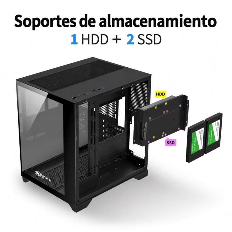 Gabinete PC Gamer Panorámico Mini Torre Micro-ATX con Doble Vidrio Templado y USB 3.0