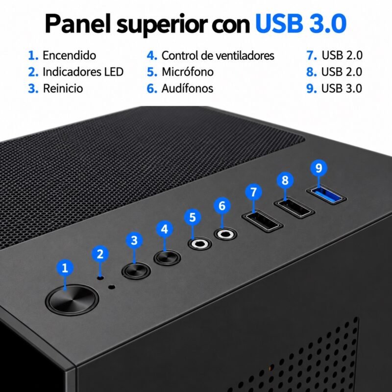 Gabinete PC Gamer Panorámico Mini Torre Micro-ATX con Doble Vidrio Templado y USB 3.0