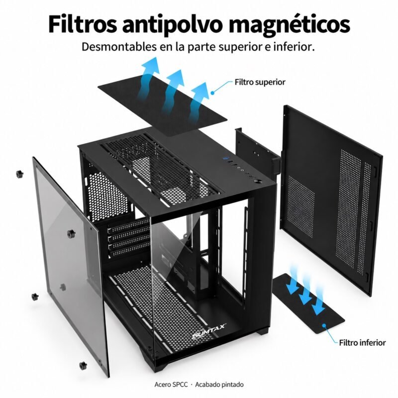 Gabinete PC Gamer Panorámico Mini Torre Micro-ATX con Doble Vidrio Templado y USB 3.0