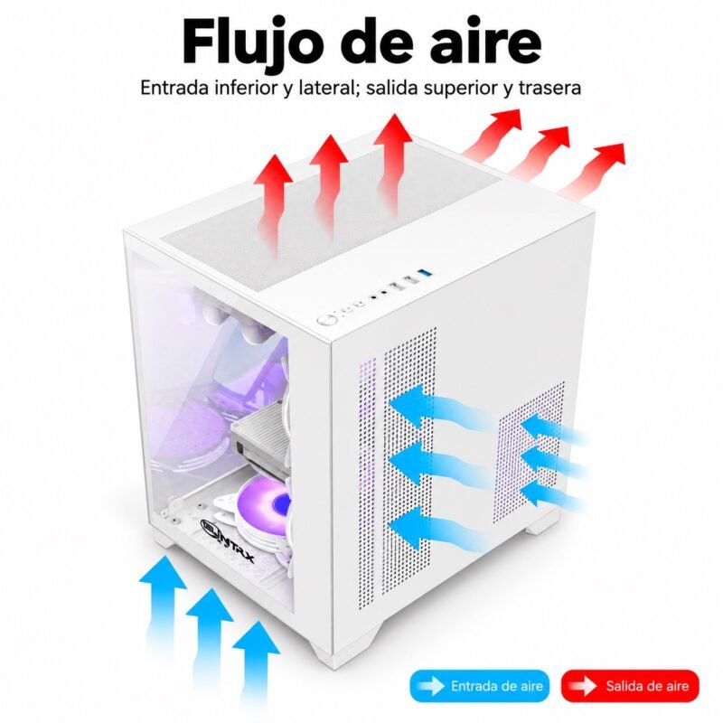 Gabinete PC Gamer Panorámico Mini Torre Micro-ATX con Doble Vidrio Templado y USB 3.0
