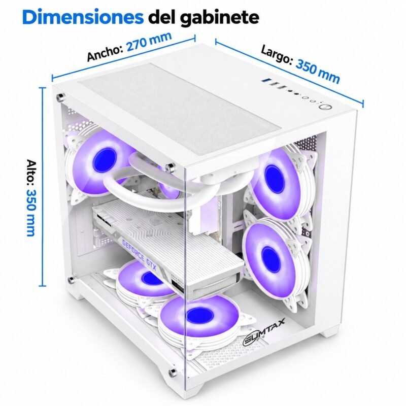 Gabinete PC Gamer Panorámico Mini Torre Micro-ATX con Doble Vidrio Templado y USB 3.0