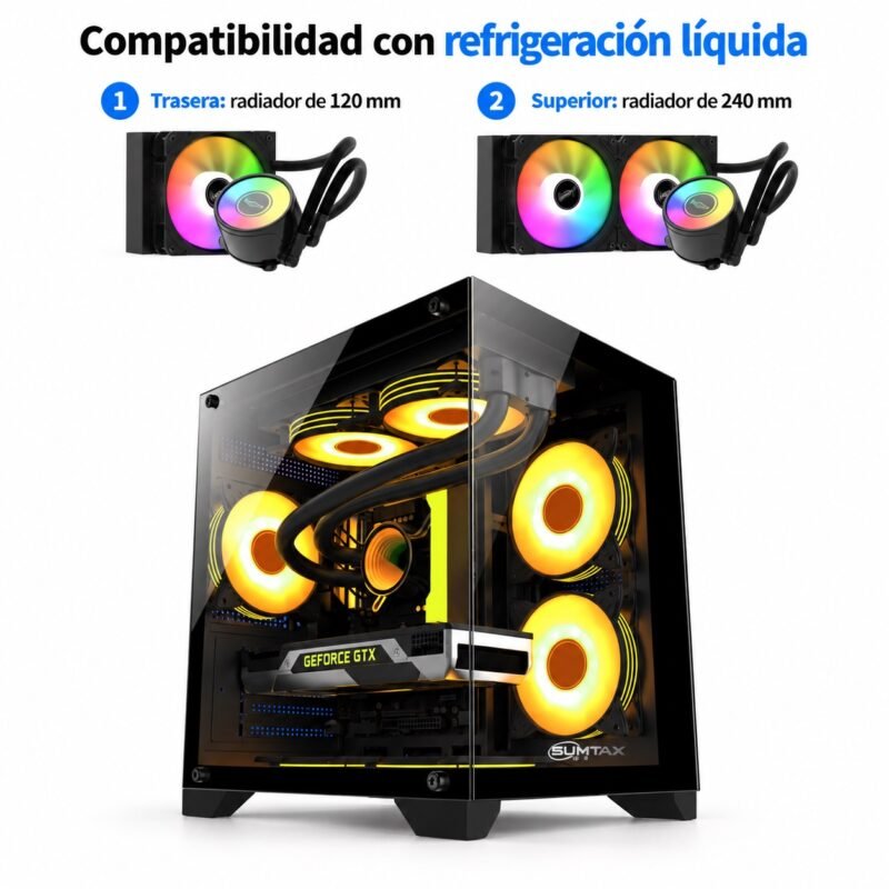 Gabinete PC Gamer Panorámico Mini Torre Micro-ATX con Doble Vidrio Templado y USB 3.0