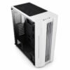Gabinete gamer torre ATX blanco con tira de luz RGB frontal y panel lateral transparente