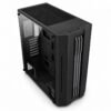 Gabinete gamer torre ATX negro con tira de luz RGB frontal y panel lateral transparente