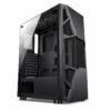 Gabinete gamer torre ATX negro con frente de malla y panel lateral transparente