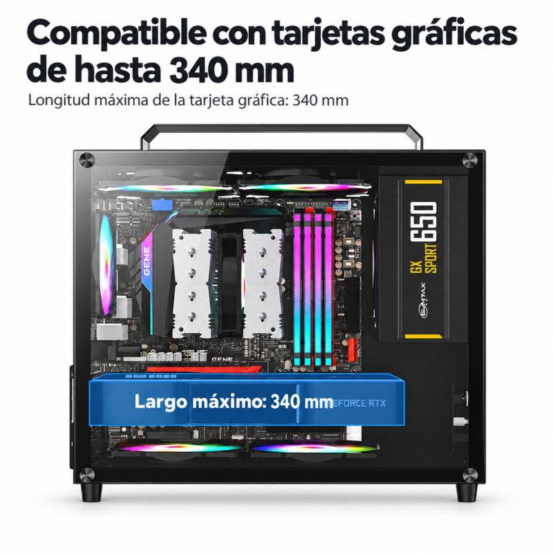 Gabinete PC Gamer VP500 Micro-ATX Compacto con Asa, Vidrio Templado y USB-C