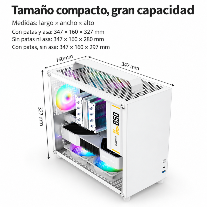Gabinete PC Gamer VP500 Micro-ATX Compacto con Asa, Vidrio Templado y USB-C